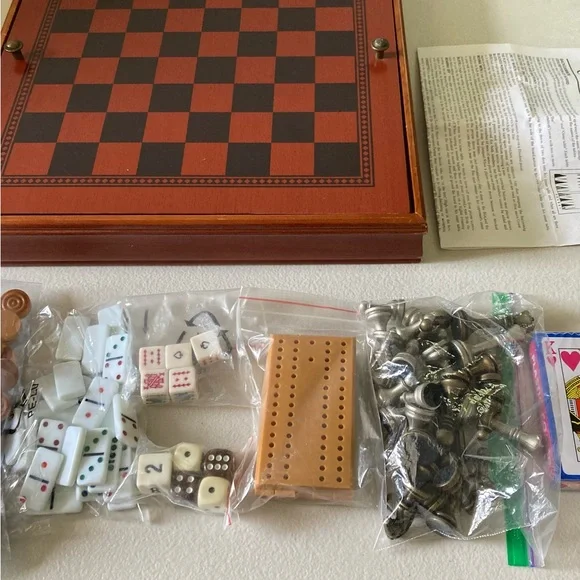 Vintage Wooden Combination Game Set Checkers Chess Backgammon Cribbage Dice - Picture 1 of 9